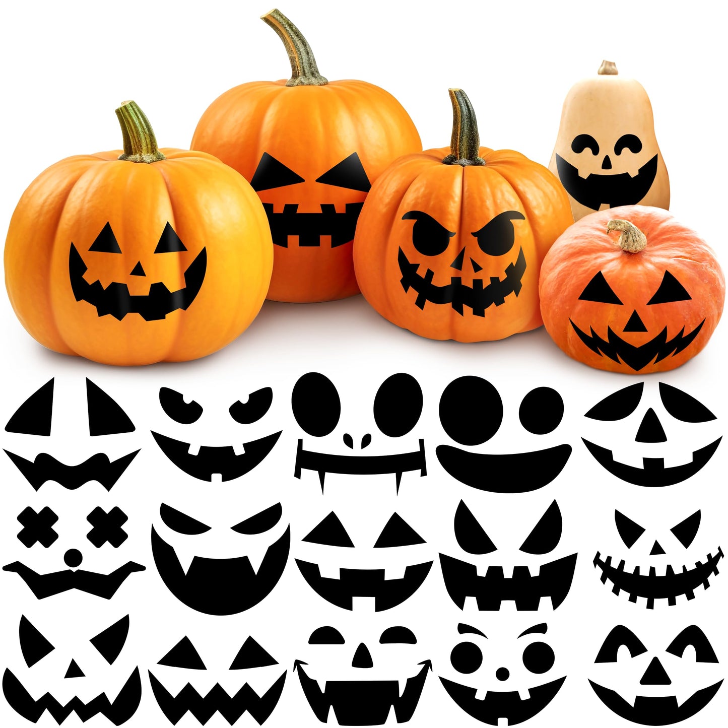 LINAYE 40 PCS Pumpkin Decorating Stickers, Halloween Jack-O-Lantern Face Stickers for Craft, Make Your Own Pumpkin Face Decorating Kit, Halloween Game Activities Gifts Party Favors for Kids