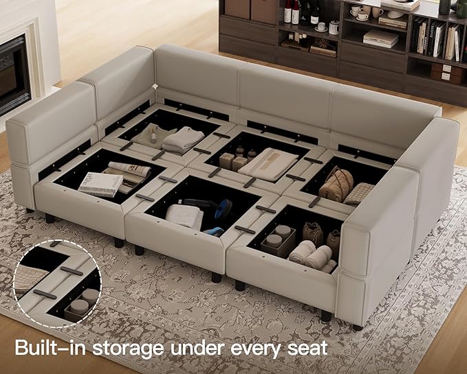 Belffin Modular Velvet Sectional Sofa with Chaise Lounge Sectional Sleeper Sofa with Storage Chaise Bed Couch for Living Room Grey