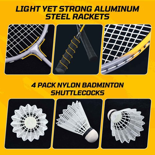 Haokelball Professional Badminton Set Badminton Sets for Backyards with Net Tension Adjuster, Badminton Rackets Set of 4, 4 Nylon Badminton Shuttlecocks and Carry Bag, Gray