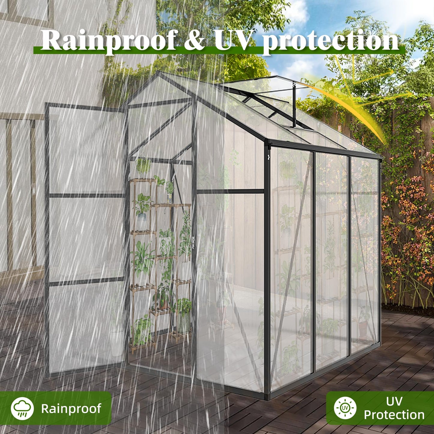 6x14FT Walk-in Polycarbonate Greenhouse Kit, Aluminum Frame Garden Greenhouse with Vent Windows & Rain Gutter, UV Resistant Plant Nursery House for Backyard Patio Plant Growing Shelter Large