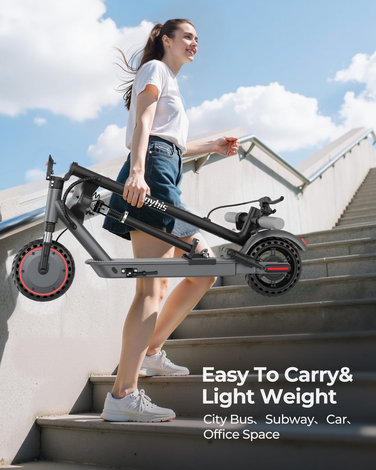 Electric Scooter with Seat, 500W Motor, 10" Solid Tires Electric Scooters for Adults & Teens, MAX 22Mph, 22 Miles Long Range, Folding E-Scooter with Dual Suspension and Braking System