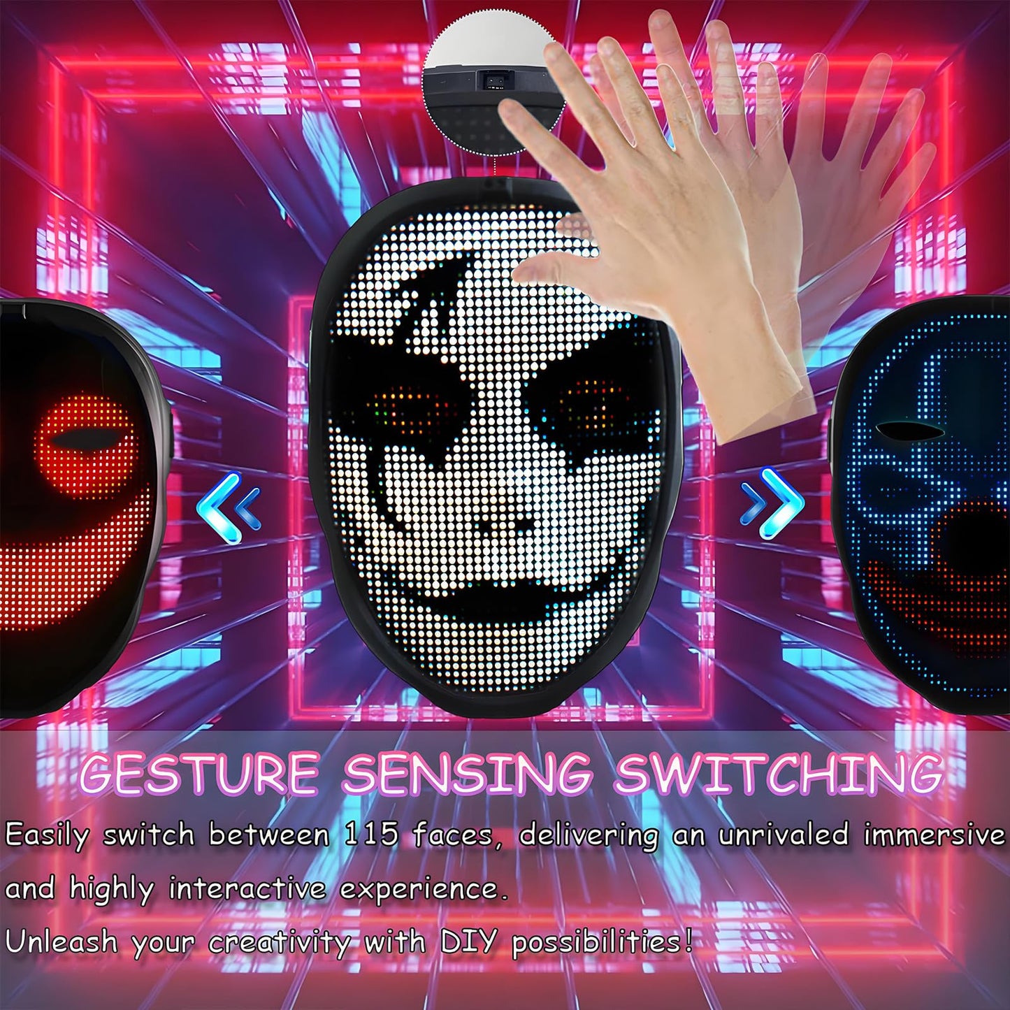 JDBMAOYE Led Mask With App Control,Lighted Up Mask With Gesture Sensing,Led Halloween Mask For Halloween Costume,Masquerade,Cosplay Party