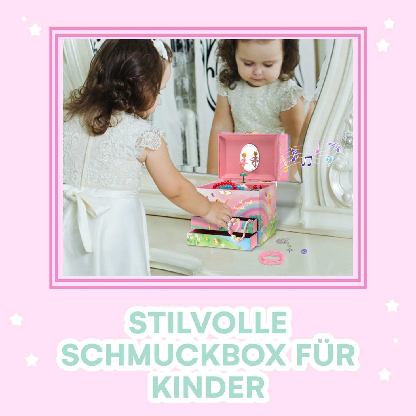 Jewelkeeper Jewelry Box for Girls - Spinning Ballerina Doll to Swan Lake Tune Music Box - Pink Jewelry Box for Girls with 2 Draw