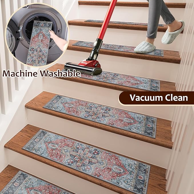 OJIA Non-Slip Stair Treads for Wooden Steps 30"x8" Indoor Stair Runner 15PCS Residue-Free Rubber Backed Carpet Stair Treads Staircase Step Treads Soft Stair Rugs Mats for Kids and Dogs
