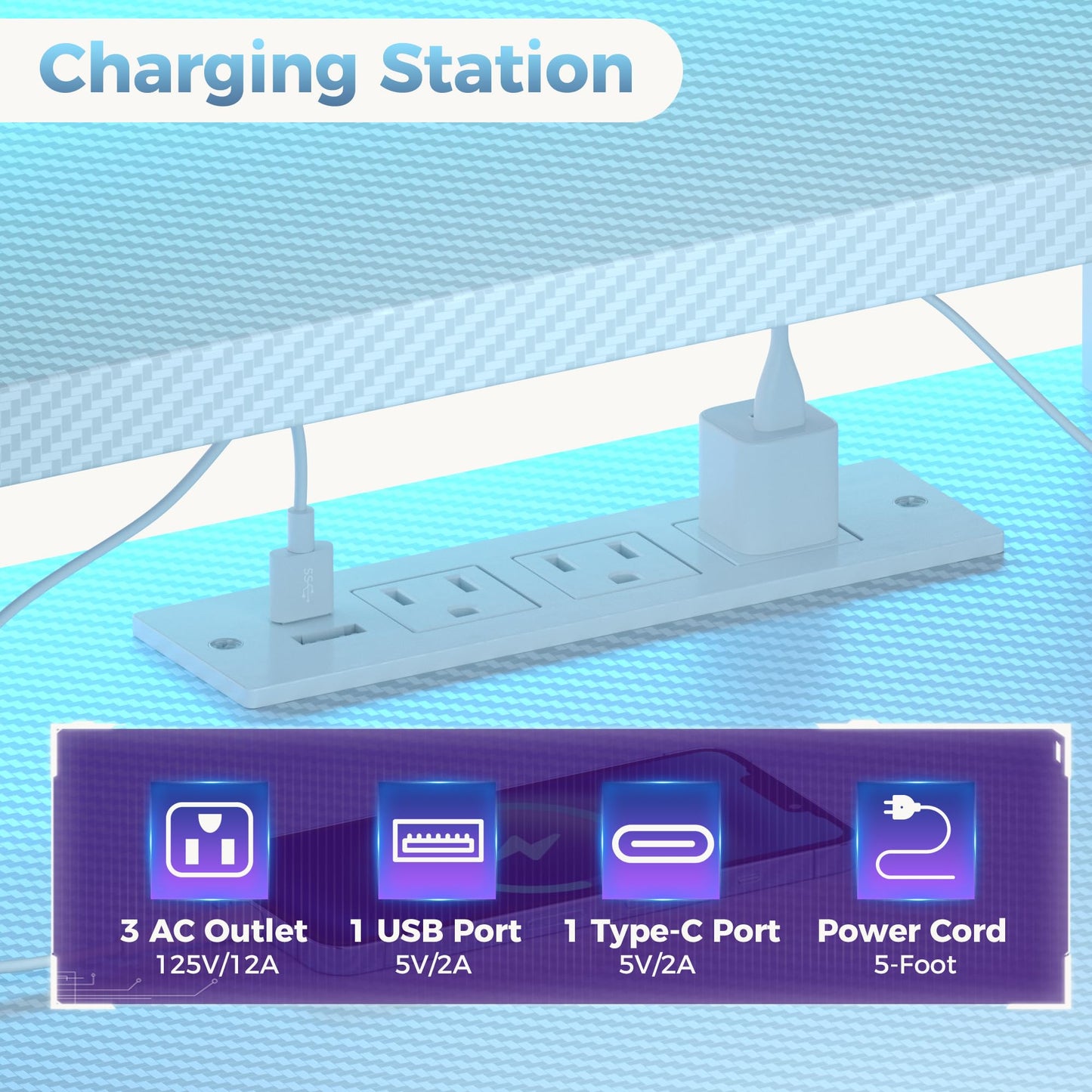 DUMOS L Shaped Gaming Desk with Shelves Storage Drawers 52'', White Computer Desks with LED Lights Power Outlets, Office Wood Table with PC Stand Cable Management for Bedroom Dual Monitor Streaming