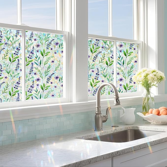 Window Privacy Film Home Room Bathroom Spring Decor Car Decorations One Way Privacy Window Clings Decals Tint Door Cover Rainbow Renter Friendly Stickers Static Cling Stained Glass Windows