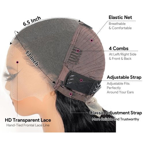 Smilenice 210% Density 13x6 Full Lace Frontal Wigs Human Hair 12A Deep Wave Brazilian Virgin Human Hair Pre Plucked HD Transparent Lace Glueless Wigs 16 Inch