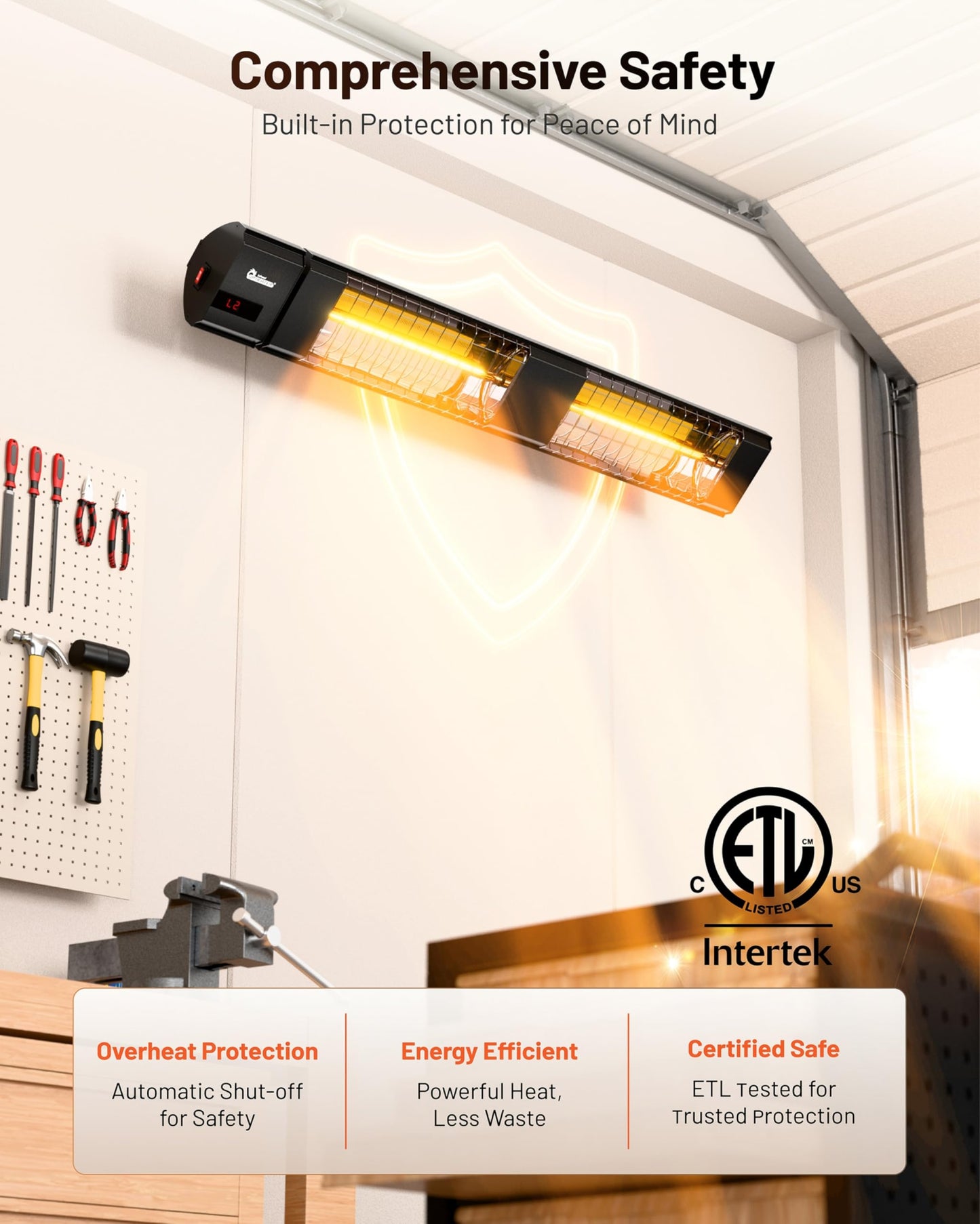 DR. INFRARED HEATER DR-239 3000W Indoor & Outdoor Infrared Patio Heater, Wall or Ceiling Mount, IP55 Weatherproof, Commercial or Residential, 220V-240V Electric Heater with Remote & Mounting Kit