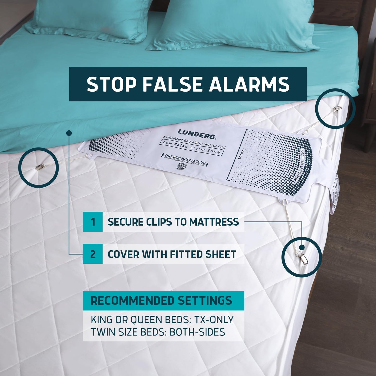 Lunderg Early Alert Bed Alarm for Elderly Adults - Wireless Sensor Pad & Pager - with Pre-Alert Smart Technology - Safety Bed Alarms and Fall Prevention for Elderly and Dementia Patients