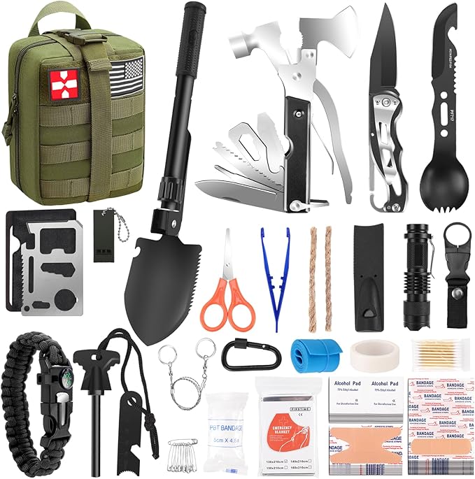 Gifts for Men Christmas Dad, Survival Kit, 150 PCS Survival Gear and Supplies Equipment with Trauma Bag, Molle Pouch Emerg...