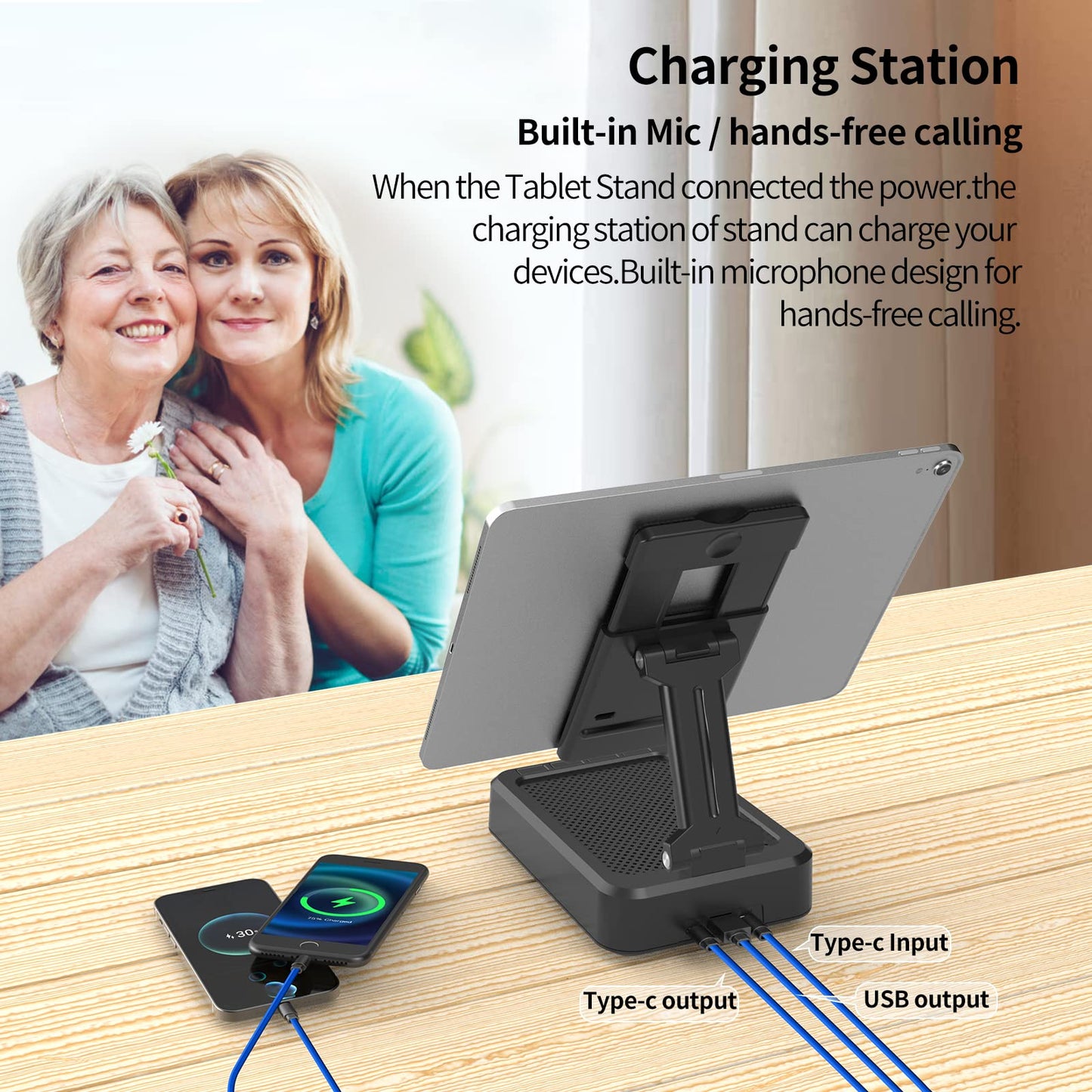 Jteman Tablet Stand Adjustable With Bluetooth Speakers,Kitchen Gadgets,Gifts For Women Men,Wireless Bluetooth Speaker Tablet Hol