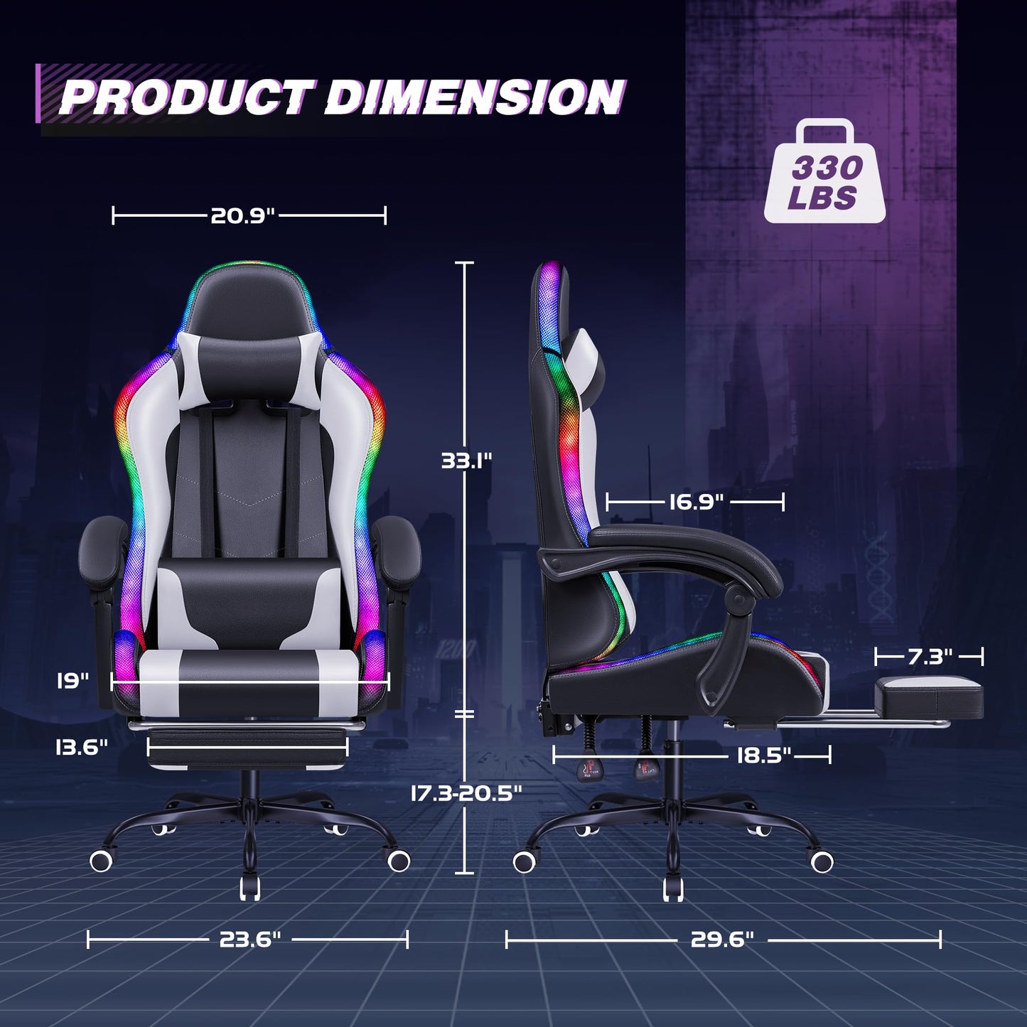 Homall Gaming Chair, Video Game Chair with Footrest and Massage Lumbar Support, Ergonomic Computer Chair Height Adjustable with Swivel Seat and Headrest (RGB White)