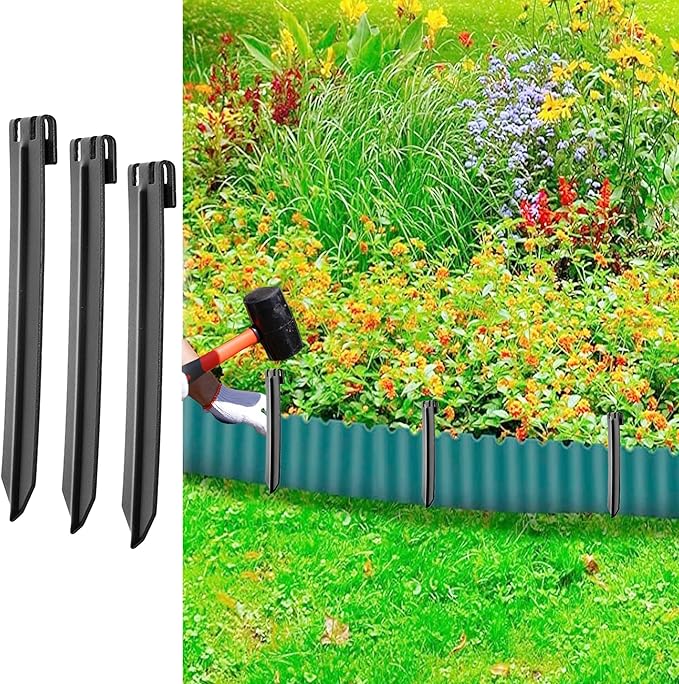 30Pcs 10Inch Black Metal Landscape Edging Stakes, No Installation for Corrugated Garden Landscape Edging/Terrace Board/Grass Barrier/Bender Board/Garden Liner/Tent pegs/Dog Stakes