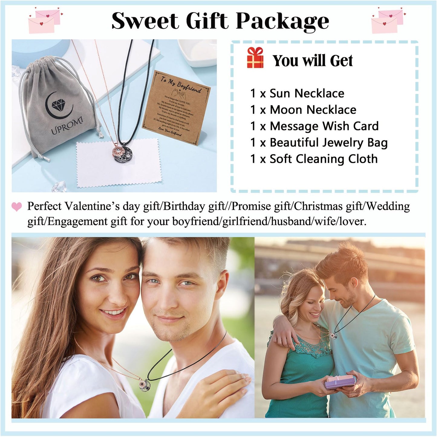 UPROMI Necklace for Boyfriend BF Meaningful Cute Anniversary Valentines Christmas Long Distance Relationship Gifts