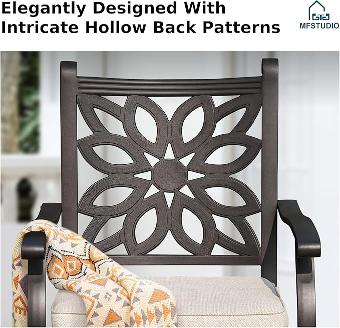 MFSTUDIO Patio Outdoor Barstools Set of 2, Cast Aluminum Swivel Dining Chairs, Counter Bar Height Outdoor Patio Chairs with Extra Wide Seat and Cushion, Brown, 350lbs