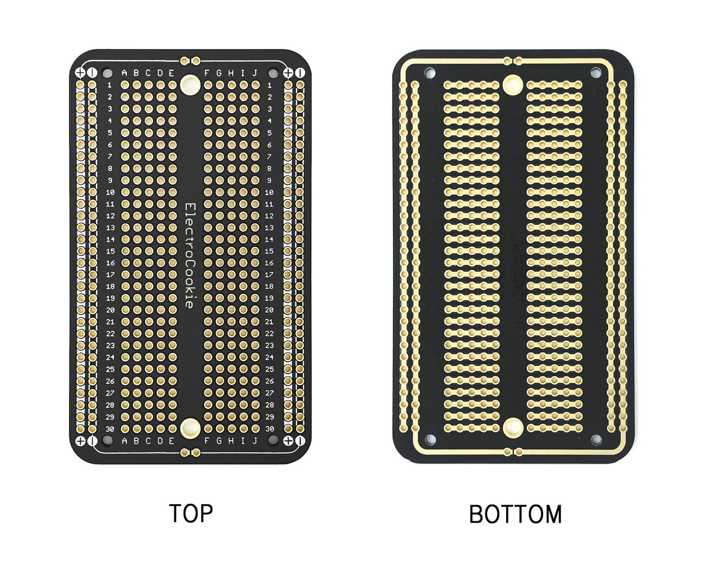 ElectroCookie Prototype PCB Solderable Breadboard for Electronics Projects Compatible for DIY Arduino Soldering Projects, Gold-Plated (5 Pack + 1 Mini Board, Matte Black)