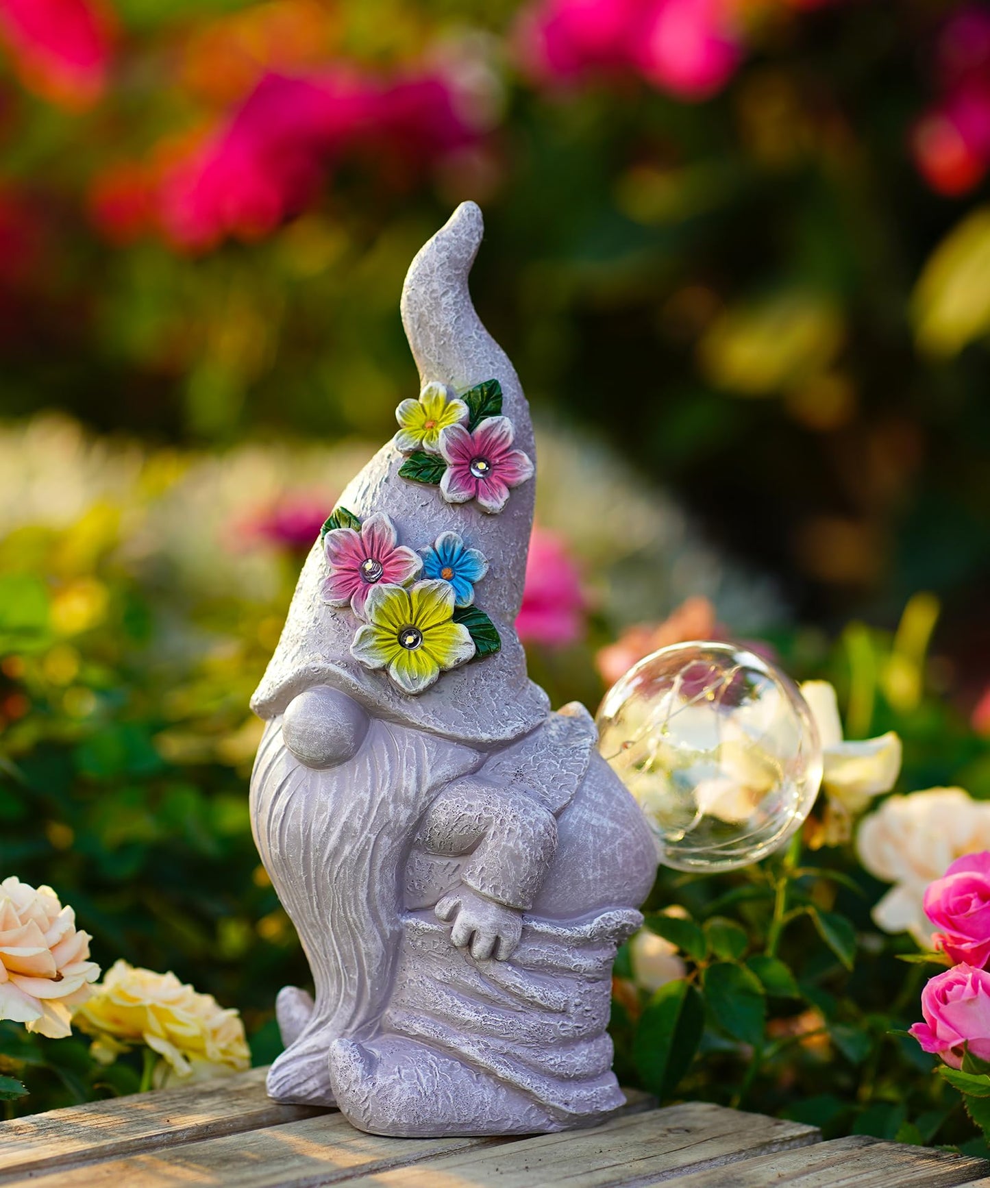Acgarten Funny Garden Gnome Statue with Solar Lights, Outdoor Sculpture Decor for Home Yard Lawn Porch Balcony Patio,Gardening Gifts for Women Mom Grandma