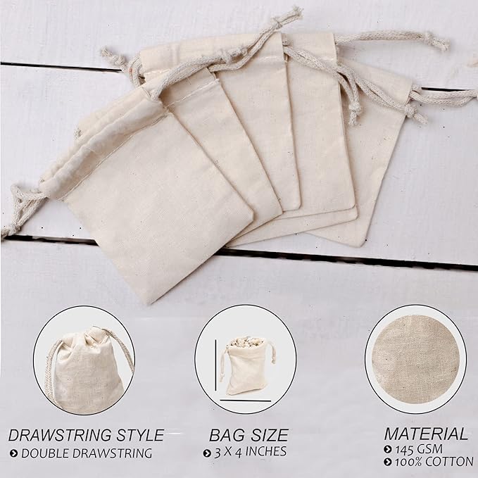 12x20 inches Natural Cotton Double Drawstring Reusable Produce Muslin Bags – Multipurpose Drawstring Storage Pouch for Everyday Use (Pack Of 100)