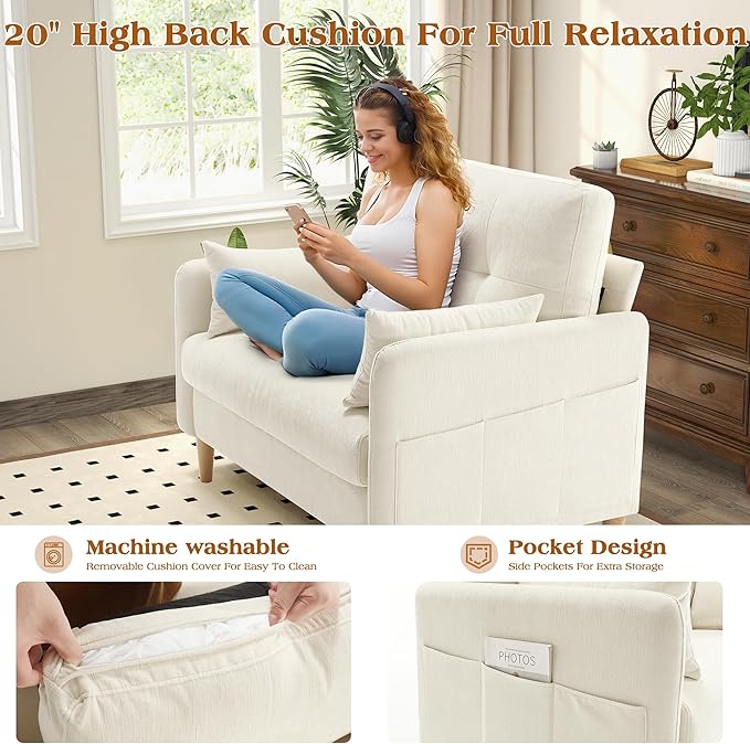 Hanherry Loveseat Sofa, 47” Small Couch for Living Room, Comfy Chenille Fabric Love Seat for Bedroom withThrow Pillow,Removable Cushion Cover,Couches for Small Space,Apartment,Dorm