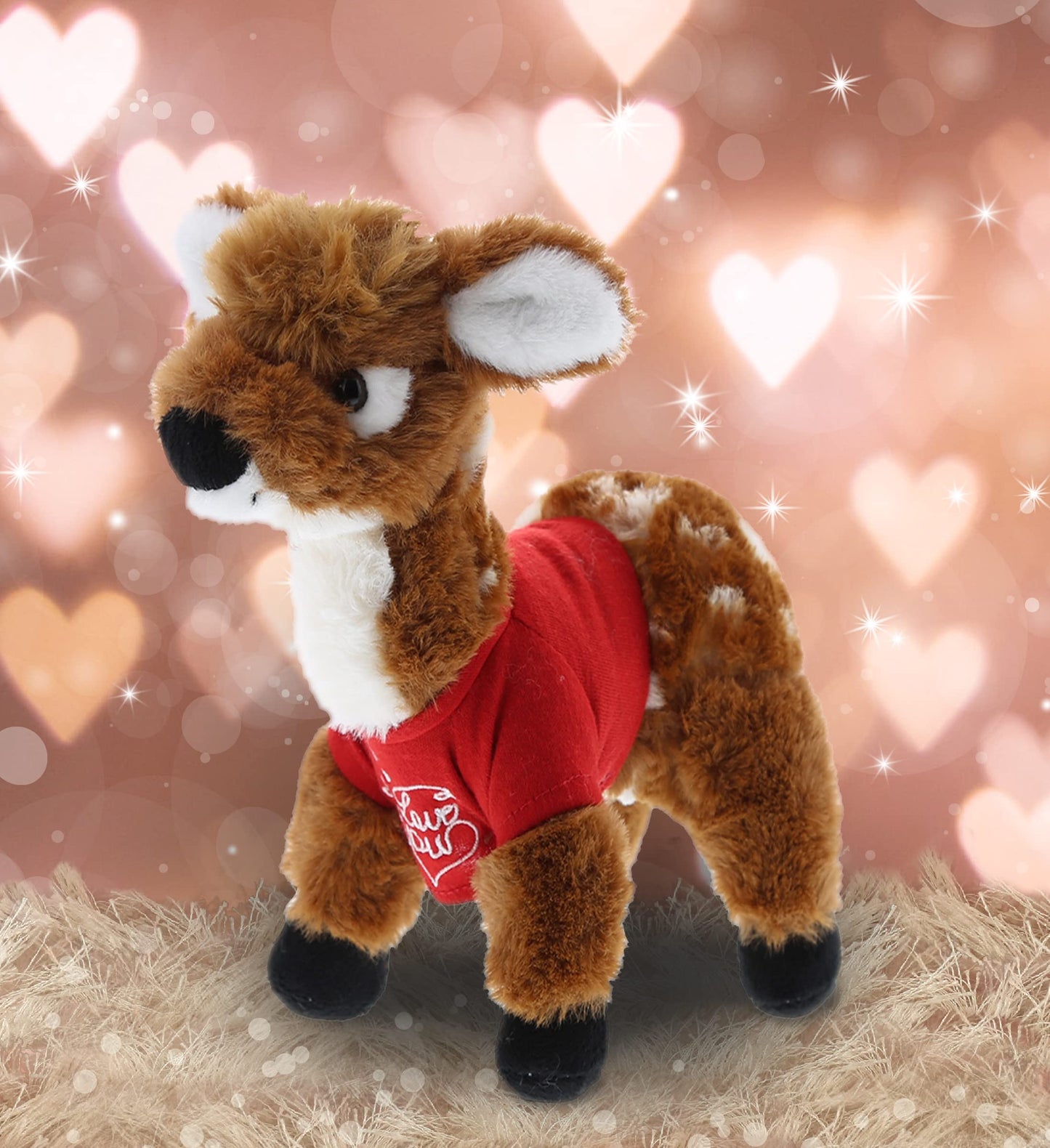 DolliBu I Love You Valentine Plush Standing Deer Small - Cute Stuffed Animal with Red Shirt and Name Personalization Gift for Valentines Day, Birthday, Anniversary, Romantic Date - 10 Inches