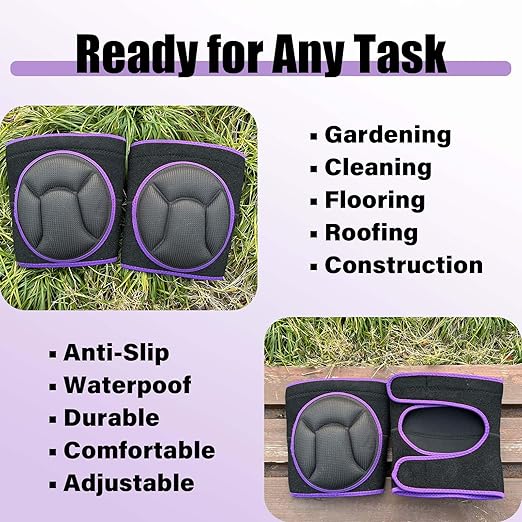 Garden Work Knee Pads for Adults, Soft Kneeling Pad for Women Gardeners, Scrubbing Floors & House Cleaning, Safety Men Knee Cushion for Chritmas for Flooring, Weeding, Crawling - Easy Fit & Clean - Purple (Large)