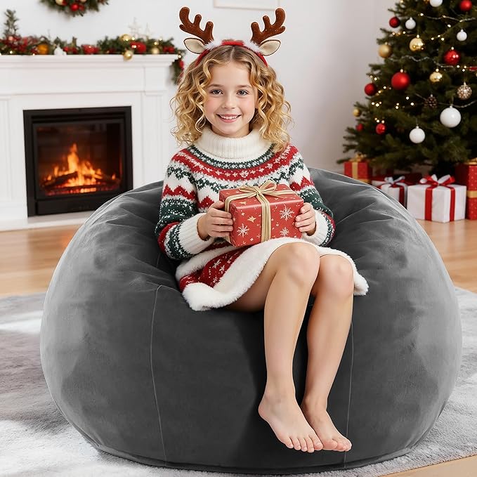 HABUTWAY 2FT Bean Bag Chair, 2' Beanbags Small Bean Bag Chairs with Filling, Teardrop Bean Bag Chair Luxurious Velvet Ultra Soft Fur with Removable Cover (Grey)