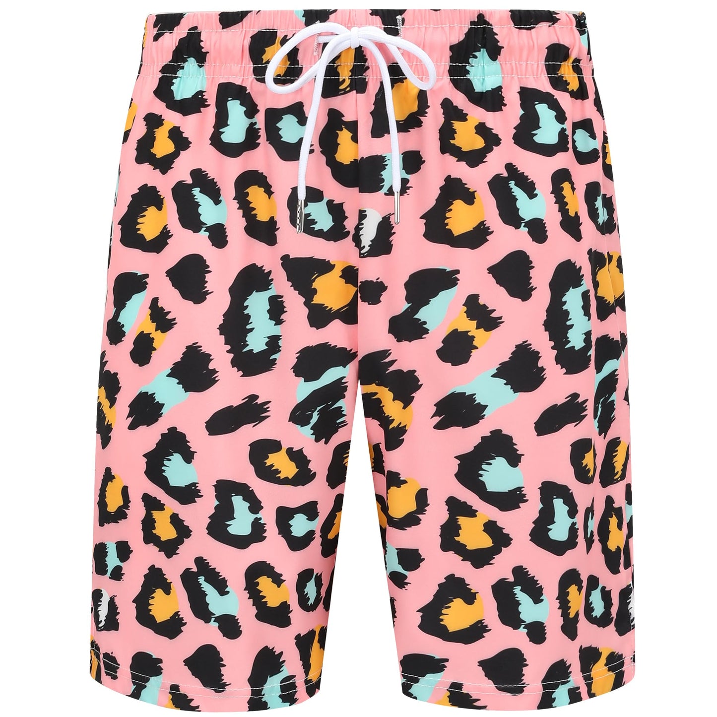 Spanoous Men's 2 Piece Tracksuits Rave Outfit Pink Leopard Print Shirt and Shorts Set with Bucket Hats 02-S
