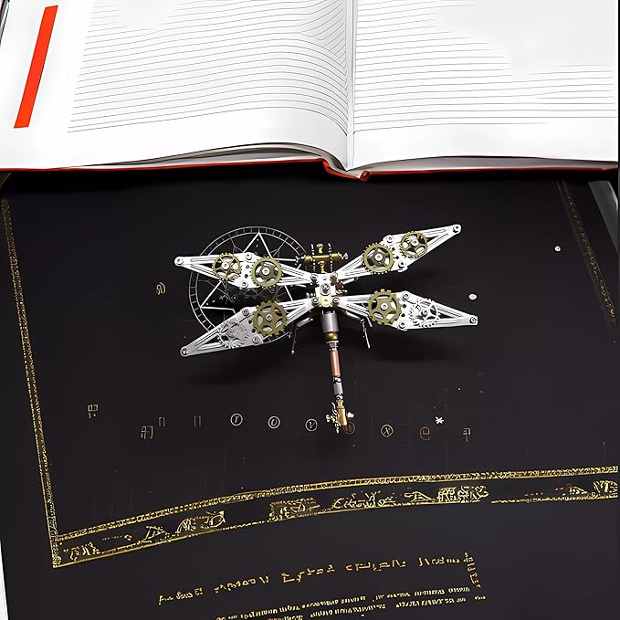 Mechanical Metal DIY 3D Dragonfly Model Insect Brass Puzzle Steampunk Electric Mechanical, Assembly DIY Gift Craft Hobby for Men (Dragonfly B)
