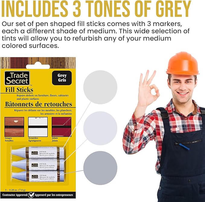Wood Scratch Repair Fill Stick for Grey (Set of 3), Great for Touch-Ups and Repairs on Hardwoods Floors, Furniture, Cabinets and Plastic Surfaces