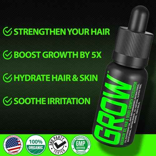 Beard Growth Kit w/ 2X Biotin Beard Balm for Men & Mustache Wax + GROW 11-in-1 Mens Shampoo & Conditioner (Hair Growth Shampoo for Men w/Biotin) + GROW Facial Hair Growth Oil (Made in America)