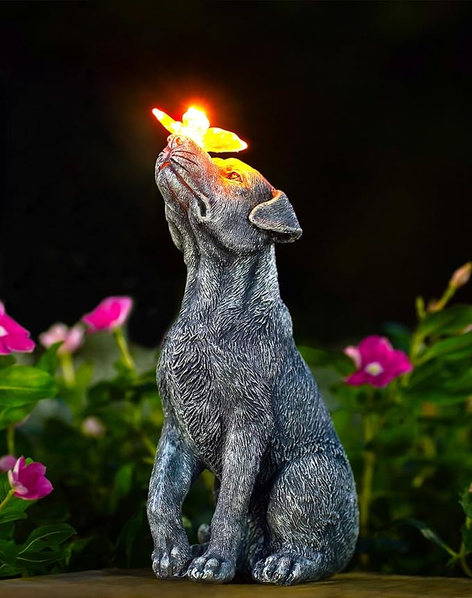 Goodeco Dog Statue with Solar Butterfly - Ideal Gifts for Dad, Mom or Birthdays, Beautifully Crafted Outdoor Decorations t...
