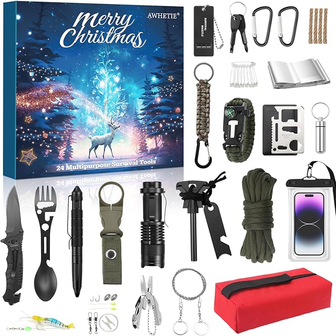 AWHETIE Survival Kit Advent Calendar 2025 Adult Teen,24 Days Christmas Countdown Advent Calendar for Men,Cool Gadgets 2025...