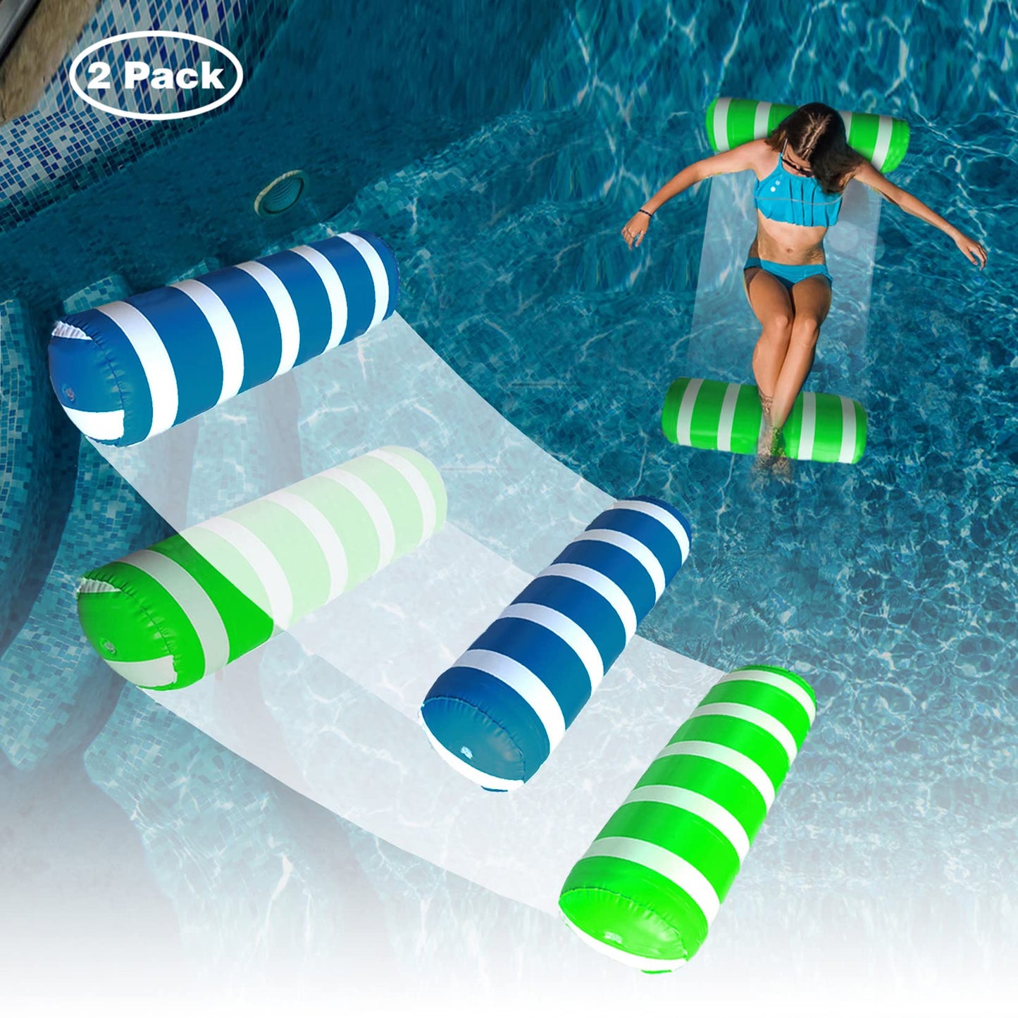 Inflatable Pool Floats Adult Size Water Hammock,Pool Rafts Lounge Chairs Floating,4-in-1 Multi-Purpose Pool Floaties Toys,Floats for Swimming Pool,for Adults Vacation Fun and Rest