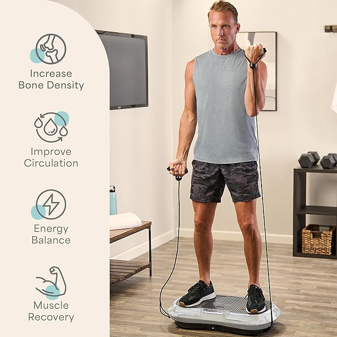 Lifepro Waver Vibration Plate Exercise Machine for Lymphatic Drainage, Muscle Activation, Full-Body Workout Vibrating Platform with Loop Bands, Fitness Equipment for Strength Toning & Fat Loss