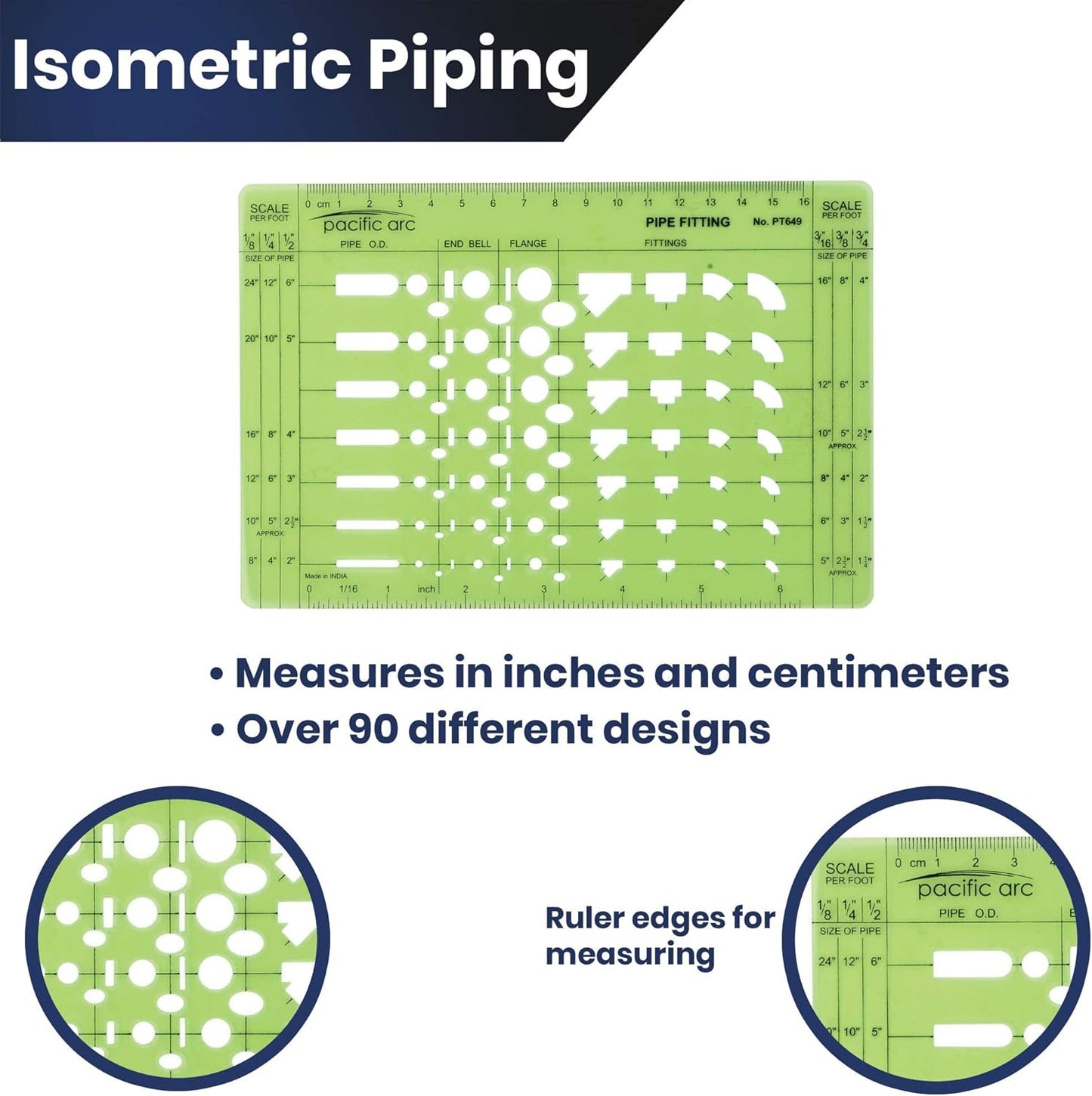 Pacific Arc Pipe Fitting Template Guide, with Pipe O.D., End Bell, Flange, and Fittings