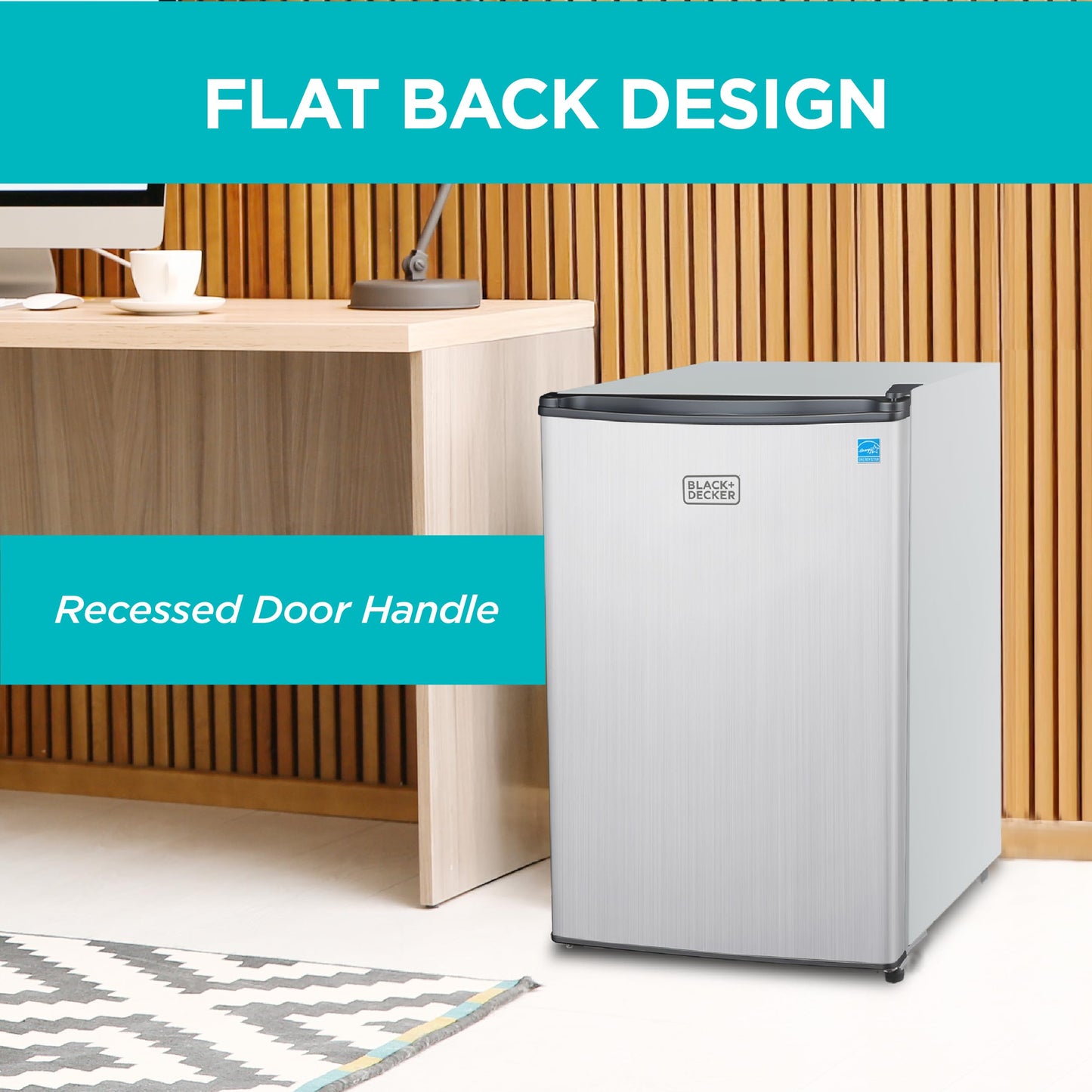 BLACK+DECKER 2.5 Cu. Ft. Compact Refrigerator, ENERGY STAR Certified, Single Door Mini Fridge with Chiller Compartment, Personal Fridge for Home or Dorm Room, R600a Refrigerant, BCRK25V,Stainless Look