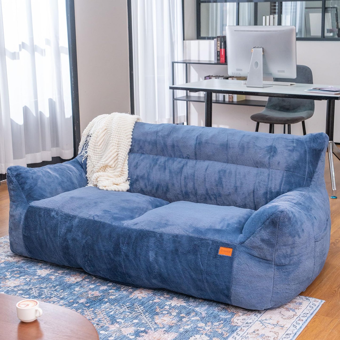 Cvortll Big Bean Bag Chairs for Adults Oversized Beanbag Chair Lazy Sofa with Armrest Foam Filled Loveseat Sofa Floor Comfy Couch for Bedroom,Blue