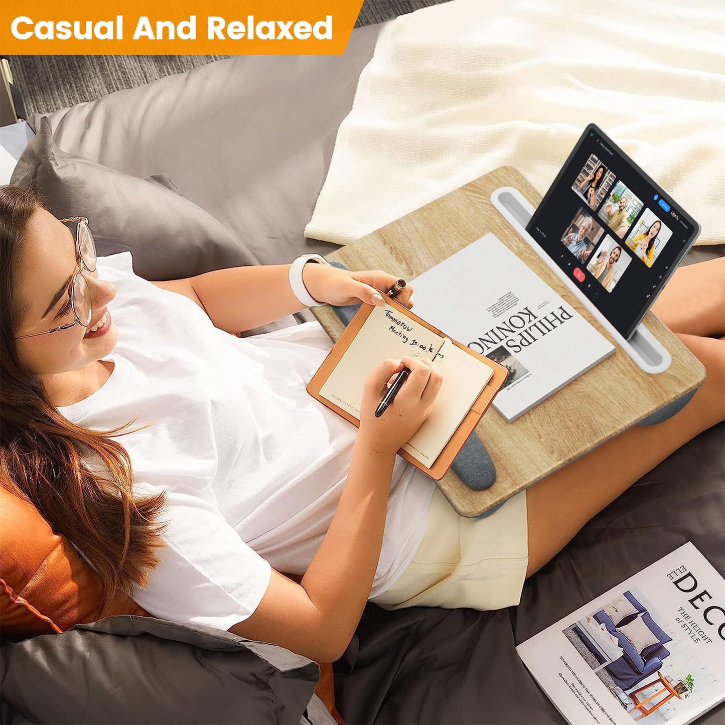 Flycity Laptop Lap Desk Fits up to 15.6 inches Laptops, with Pillow Cushion & Wrist Pad, Portable Computer Lap Desks with Tablet & Phone Holder, Easy to Carry Laptop Lap Desk for Home, Office, Travel