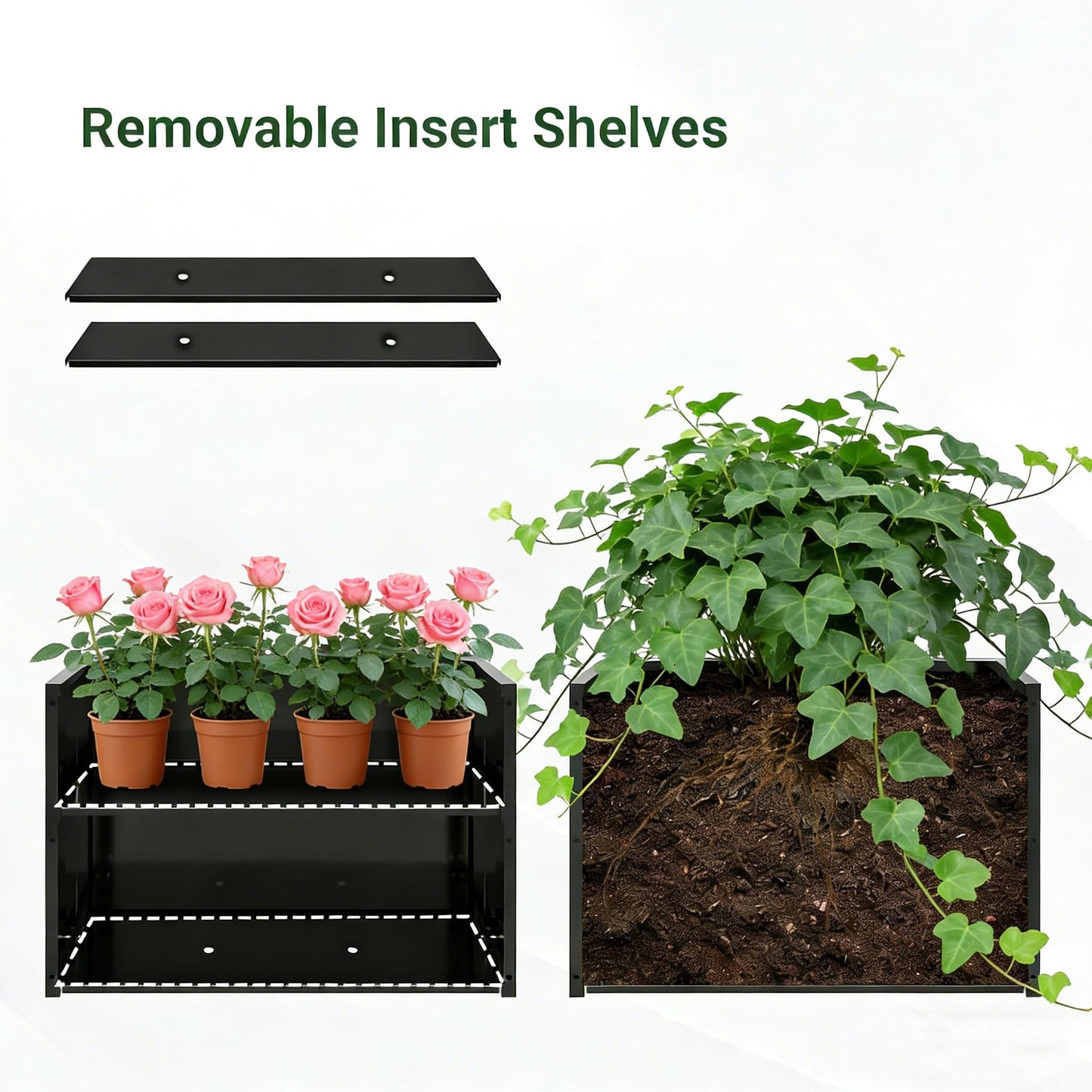 Amacv Tall Metal Planter Raised Garden Bed with Trellis 35.5in L x 11.9in W x 47.3in H - Large Flower Box Privacy Screen for Porch, Patio, Garden, Commercial Décor, Tulip Black