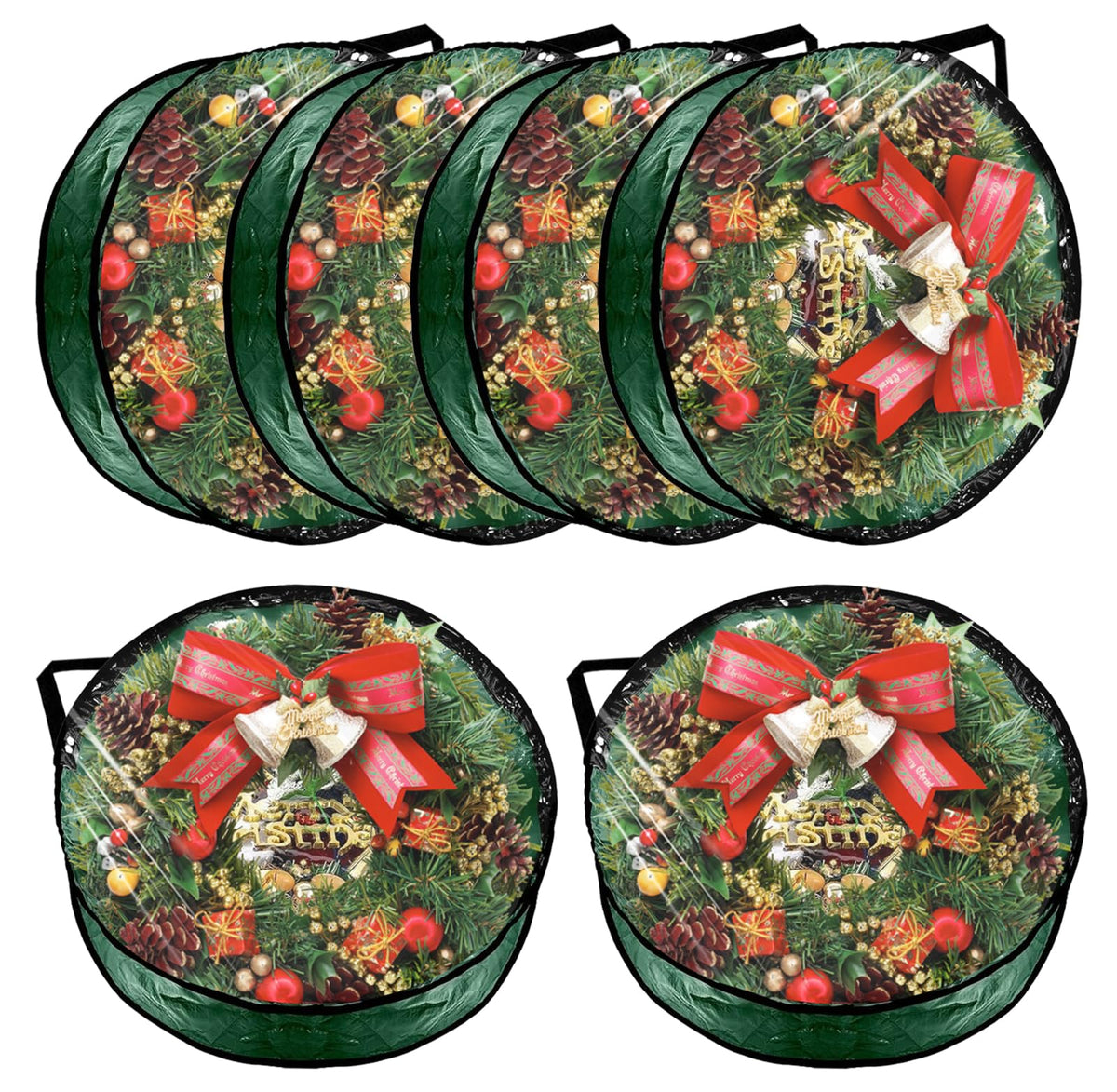 YAYODS 6 Pack Wreath Storage Container Bag, 24x8 Inch Christmas Wreath Storage Container Heavy Duty Christmas Wreath Boxes with Clear Window for Xmas Holiday Seasonal Wreath Garland (Green)