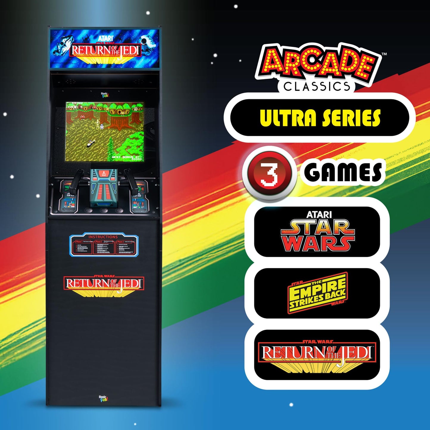 Arcade Classics Atari Star Wars Ultra Series Free Standing Electronic Game w/ 17" Liquid Crystal Screen - Classic Indoor Cabinet Console for Home & Basement Gaming