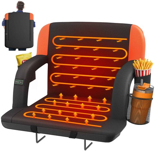 HOPERAN 25" Dual-Sided Heated Stadium Seats for Bleachers with Back Support, 3 Levels Heating Bleacher Seats with Backs and Cushion Wide, 5 Pockets Portable Stadium Chair for Outdoor Games Sports