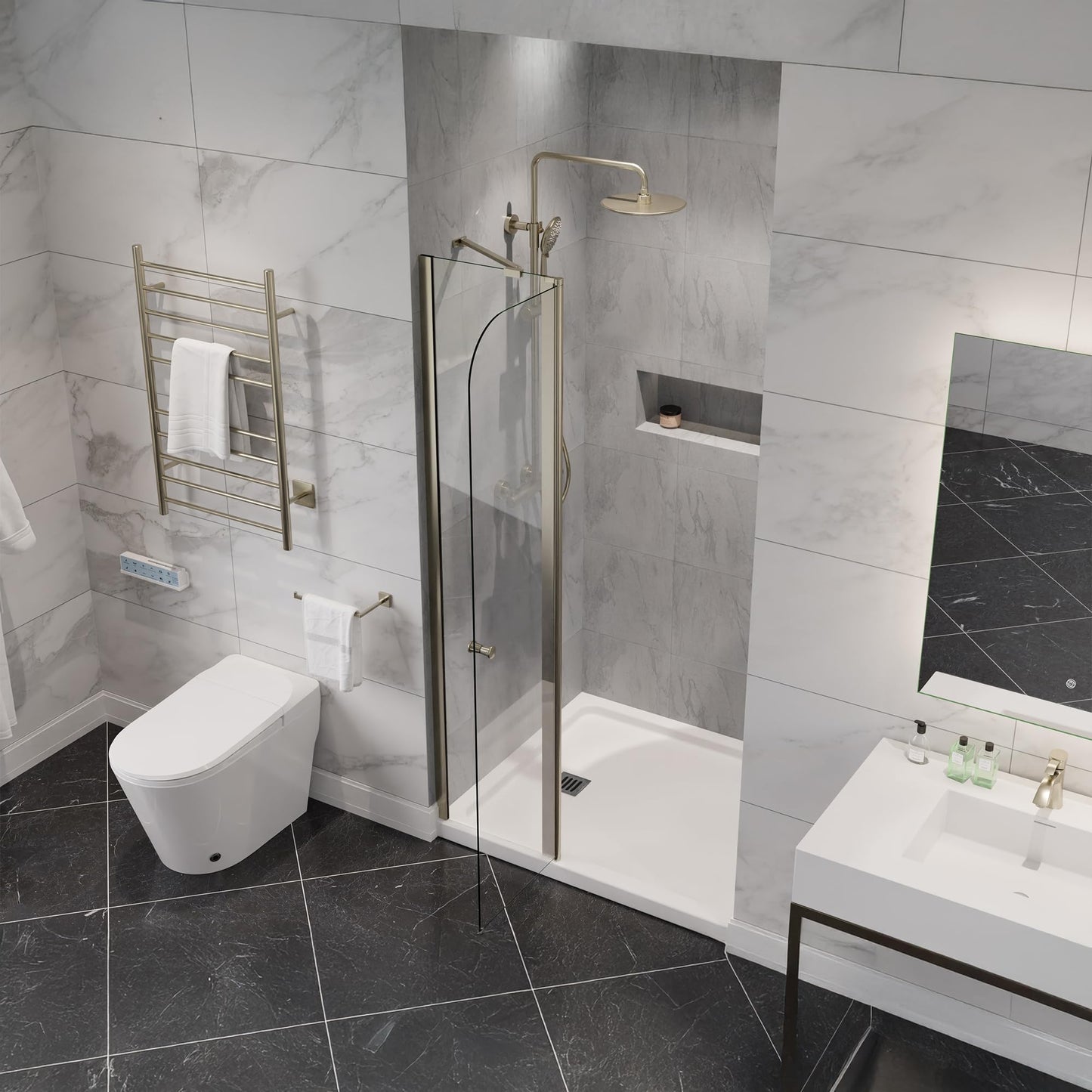 ANZZI 72-in.x33.5-in. Frameless Swinging Shower Door, Resistance Free Hinges for Smooth Opening and Closing, Reversible Installation, Clear Tempered Glass in Brushed Nickel Finish (SD-AZ14-01BN)