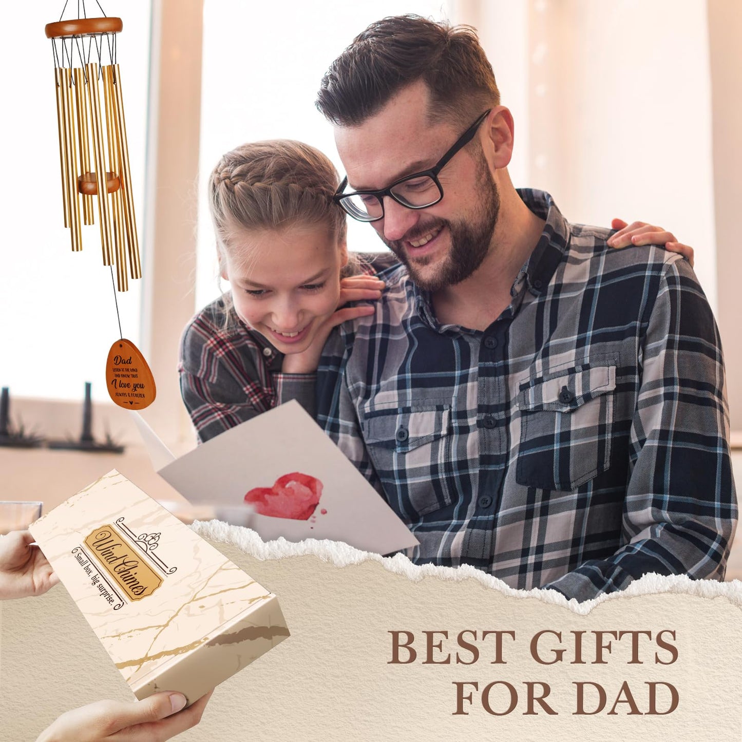 Gifts for Dad, Dad Gifts Wind Chimes, Dads Birthday Gift, Fathers Day Christmas Birthday Gift from Daughter Son, Unique Wind Chimes Presents for Dads, 25.5in