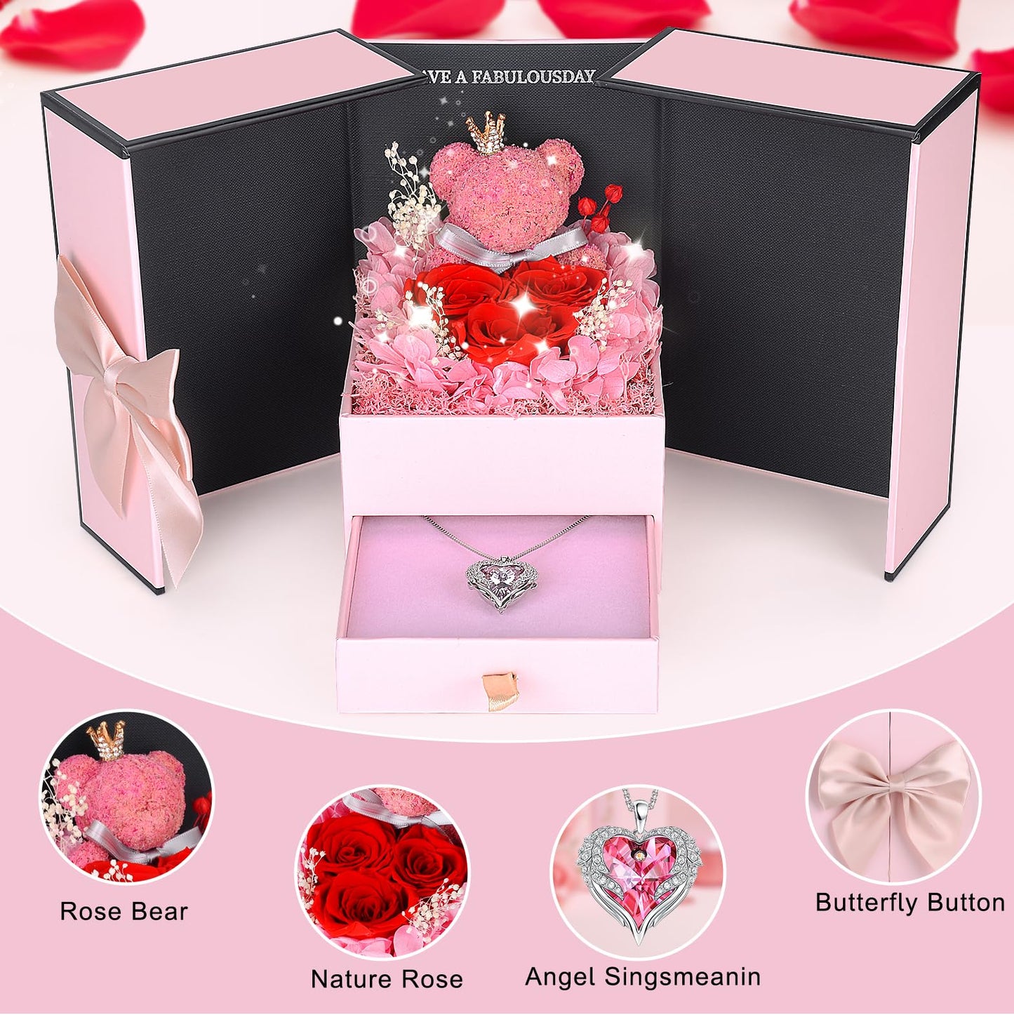 Suturun Preserved Roses Forever Flowers Gifts for Women,Eternal Preserved Rose with Necklace Romantic Gift for Her,Mom,Wife,Girlfriend on Birthday Anniversary
