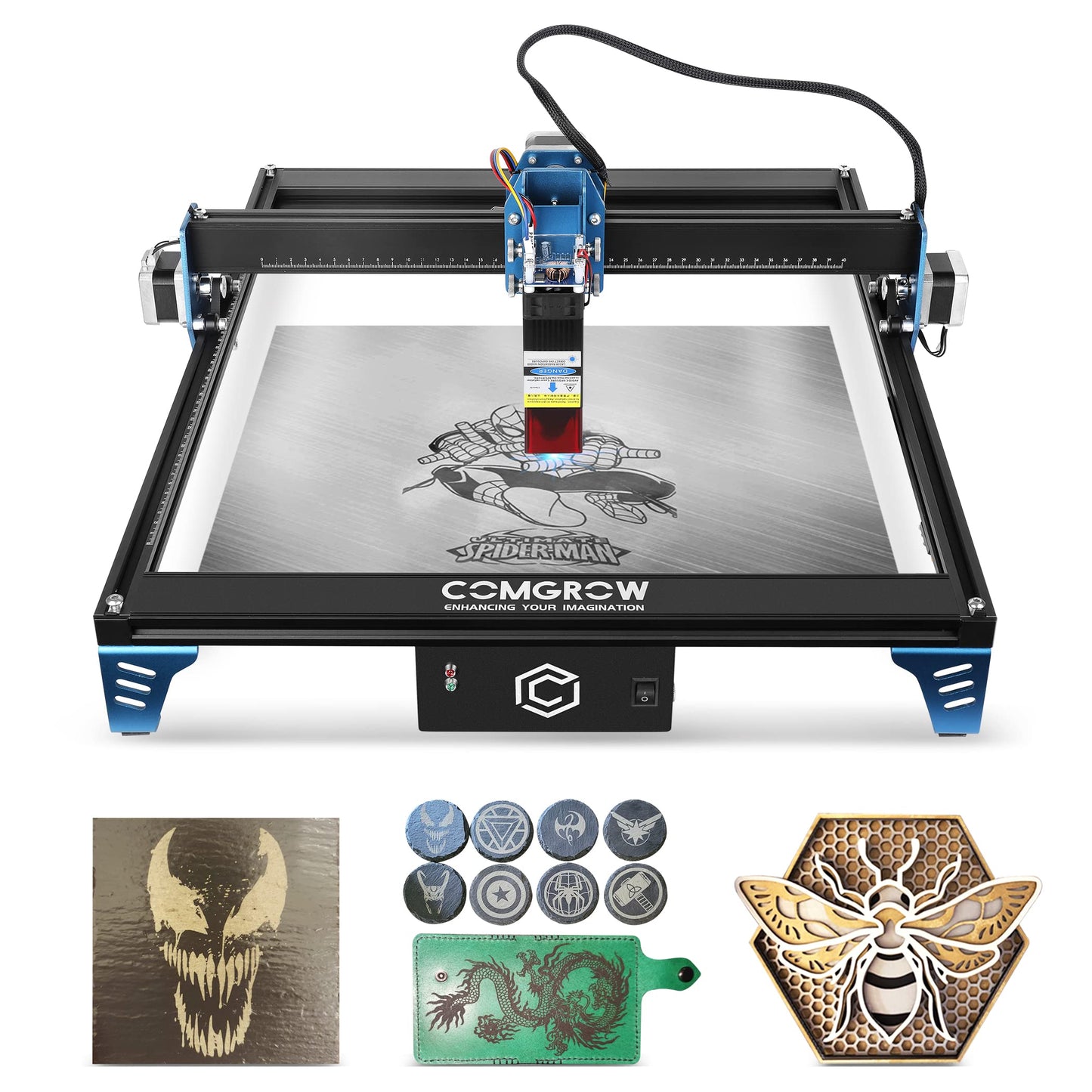 Comgrow Z1 Laser Engraver 10000mW Output Power, 24V Desktop Laser Cutter and Engraving Machine with Eye Protection Compressed Laser Spot 0.08mm, 10000mm/min Diode Laser Cutting for Metal Wood, Laser 4