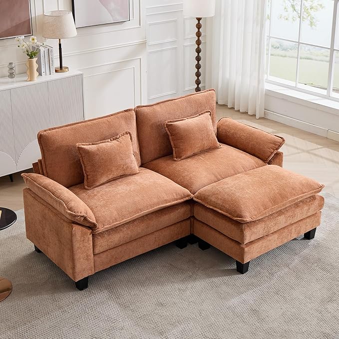 Oprisen 86" Modular Sectional Sofa, Comfy Cloud Couch Sectional Sofa with Ottoman, Chenille Sofa Sleeper Deep Seat Sofa with Throw Pillows for Living Room (Orange, 86"- L Shape)