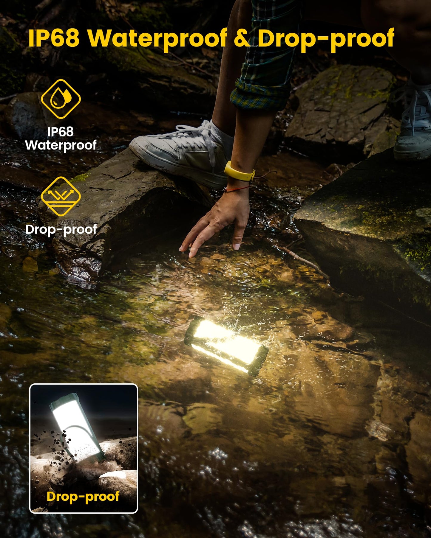 Glocusent 106 LED Camping Lantern Rechargeable, Up to 80Hrs, 5000mAh Lantern with 5 Brightness 3 Modes & SOS, IP68 Waterproof, Max 1200LM, Camping Light for Power Outages Hiking Emergency Hurricane