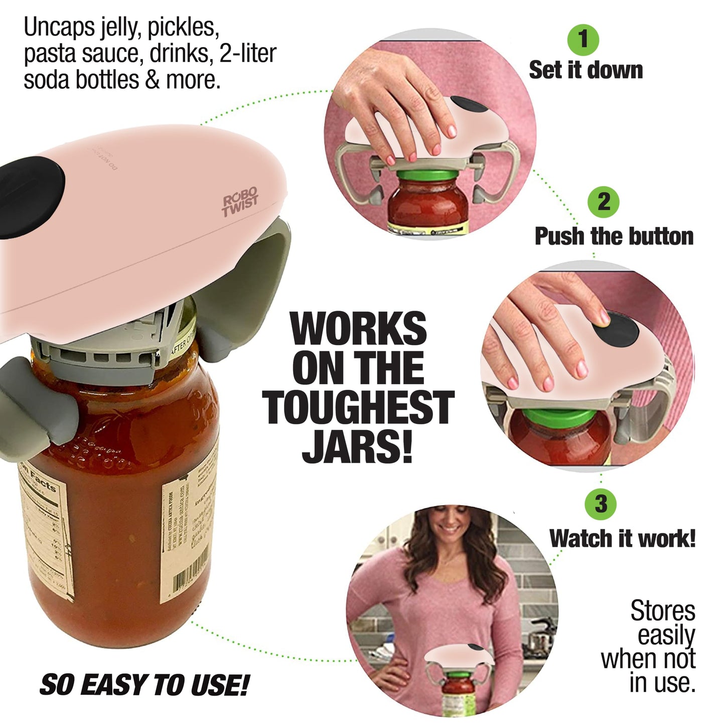 Robotwist Electric Jar Opener for Seniors, Deluxe Model with Improved Torque, 1 Touch Automatic Easy Jar Opener for Weak Hand and Arthritis – Works on All Jar Sizes