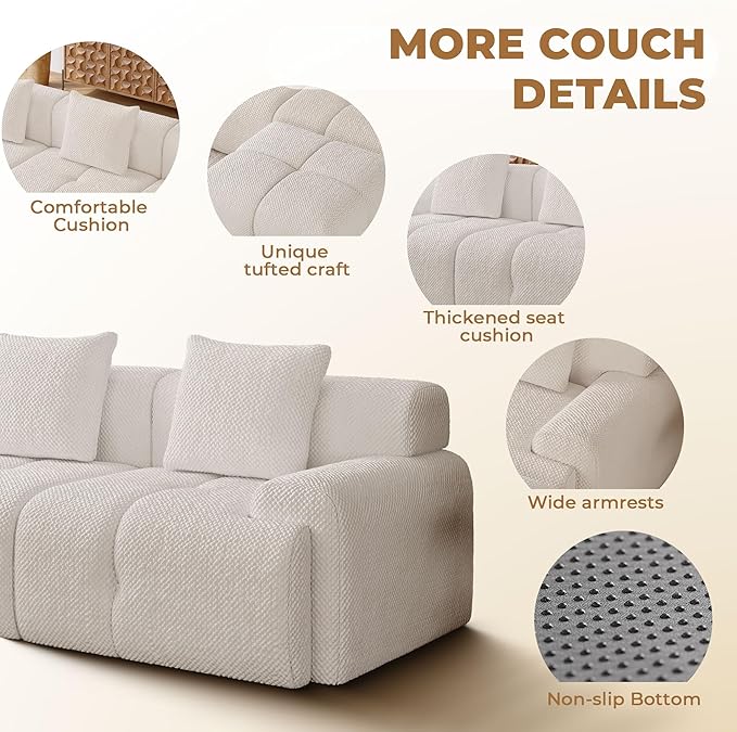 73" Modern Modular Sectional Sofa, 2 Seater Convertible Chenille Cloud Couch Sofa Set, Boneless Couches for Living Room with Ottoman, No Assembly Required, White